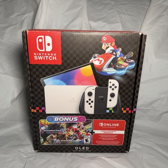 Nintendo Switch Oled White Joycon Mario Kart 8 Deluxe Bundle READ DESCRIPTION